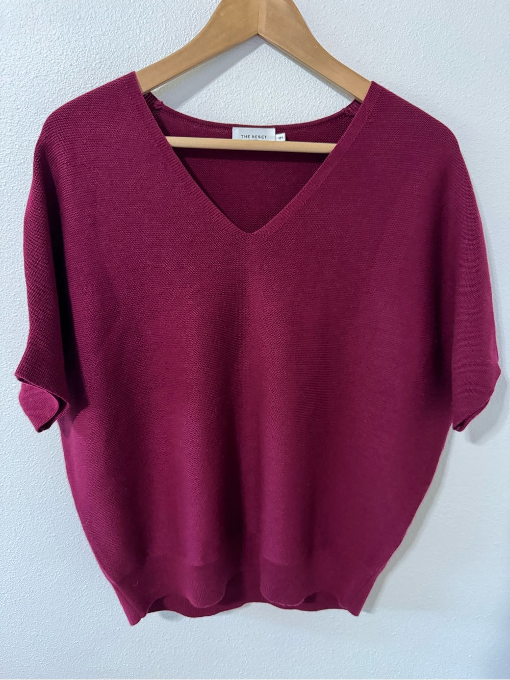 The Reset R Label Wool Short Sleeve V Neck Dolman Sweater Jumper Violet-S/M